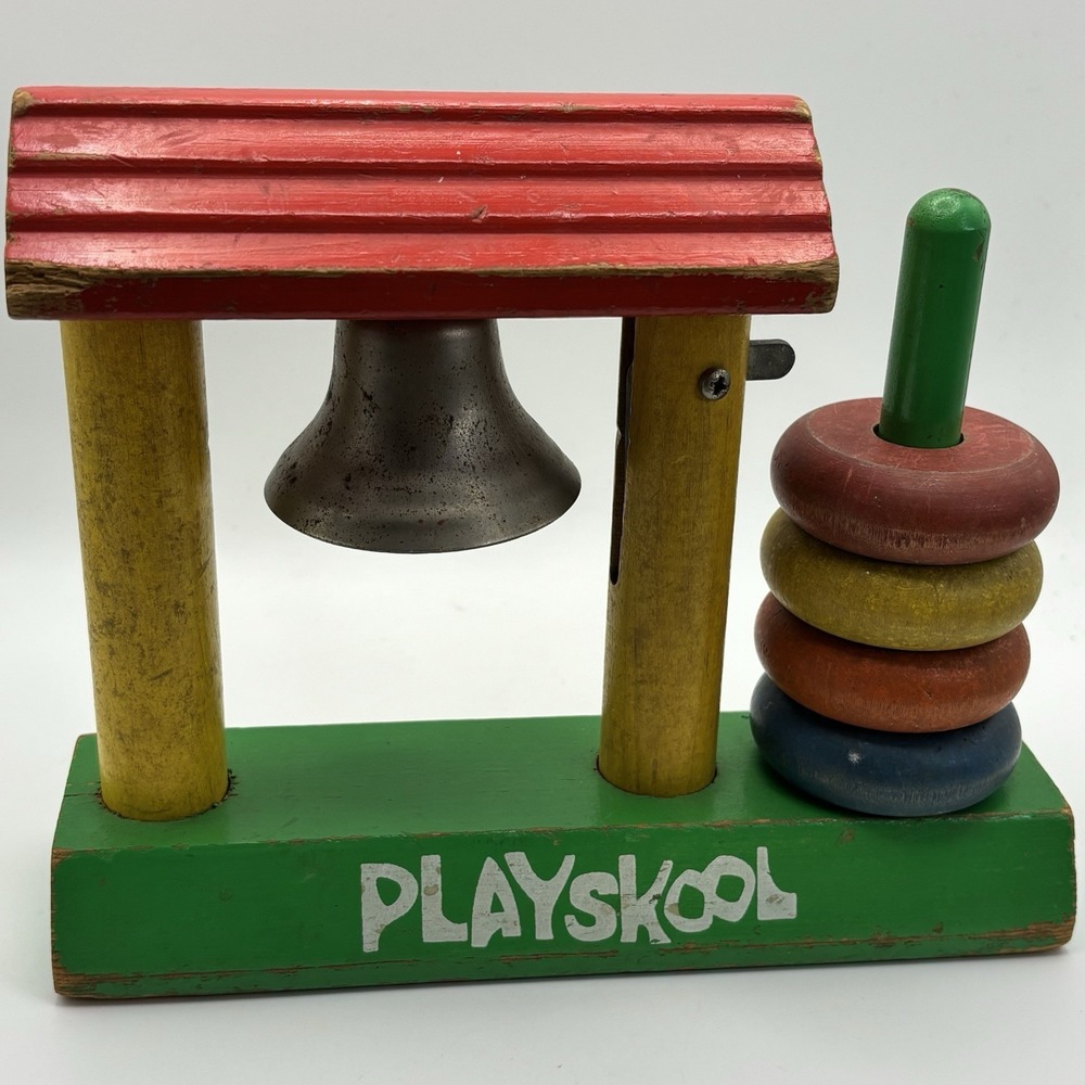 Playskool Stackable ‎ Rings Bell Wooden Vintage Toy Collectible Painted